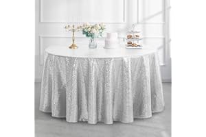 Pufogu 50" Round Silver Sequin Tablecloth Glitter Silver Table Cloths for Birthday Wedding Bridal Baby Shower Party Decorations