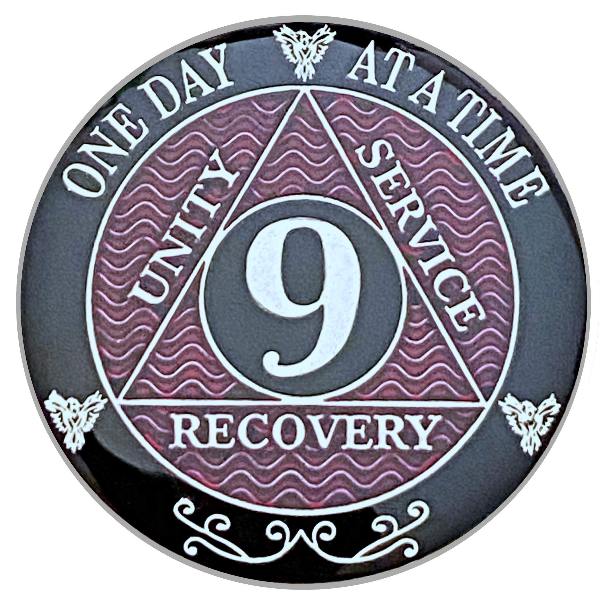 9 Year AA Coin Silver Color Plated-Medallion, Recovery Chip, 12 Step Token, Alcoholics Anonymous Coin