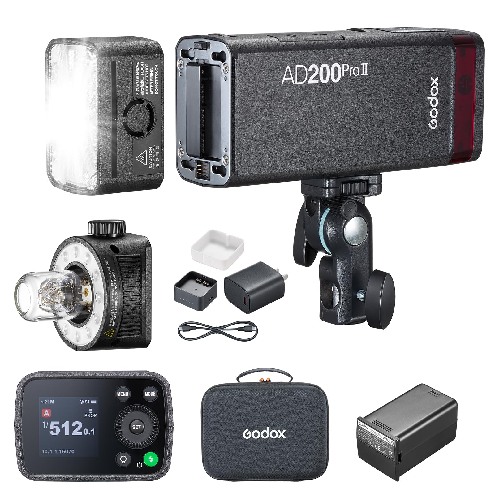 Godox AD200Pro Godox AD200 PRO II Outdoor Speedlite 200ws TTL HSS 1/8000s 2.4G Pocket Flash Strobe Monolight, Li-on Battery, 0.01-1.8s Recycling, 500 Full Power Flashes, Bare Bulb Head