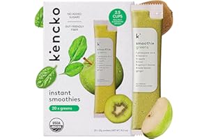 kencko Greens Smoothie Mix Packets - 20 Instant Breakfast Smoothies Made of Nature’s Original Superfoods - Pineapple, Apple, Kale, Spinach & More - Organic Fruit & Veggie Healthy Smoothies