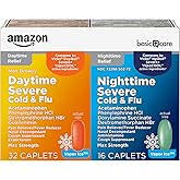 Amazon Basic Care Vapor Ice Day and Night Severe Cold and Flu Relief Caplets, Maximum Strength Multi-Symptom Medicine for Cough, Sore Throat, Nasal Congestion, 48 Count