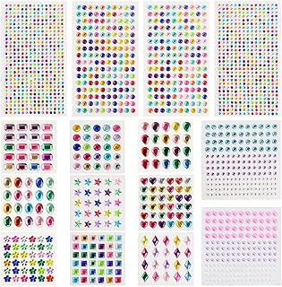 Herefun Glitzersteine Selbstklebend, 1800PCS Strasssteine Selbstklebende Schmucksteine, Acryl Bunt Selbstklebend Strass Sticker Kristall Diamant, Glitzersteine zum Aufkleben und Gestalten, 15 Blätter