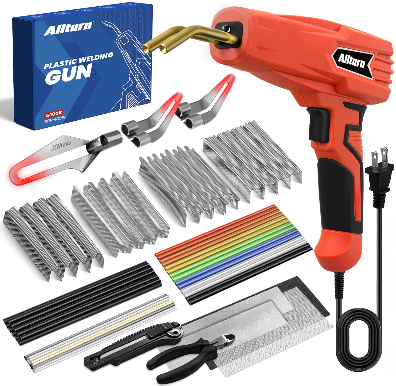 Photo 1 of Allturn Plastic Welder, 2 in 1 Plastic Welding Kit, Hot Staples Weld Gun, Car Bumper Repair Kit for Most Plastics, Patent Number D970324(Red)