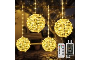Ollny Christmas Lights Outdoor 4Pack 7.87inch, Warm White 200 LED Ball Light with Plug in Remote, 8 Modes IP67 Waterproof Connectable Sphere Tree Lights for Indoor House Yard Garage Decorations