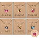 6Pcs 6 Colors Bohemian Butterfly Pendant Necklace Set,Boho Adjustable Acrylic Butterfly Chain Necklace,Choker Necklace Butterfly Necklaces for Women(Gold Card)