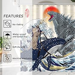XUXWHWY Cat Riding Whale Vs Dinosaur Monster Shower