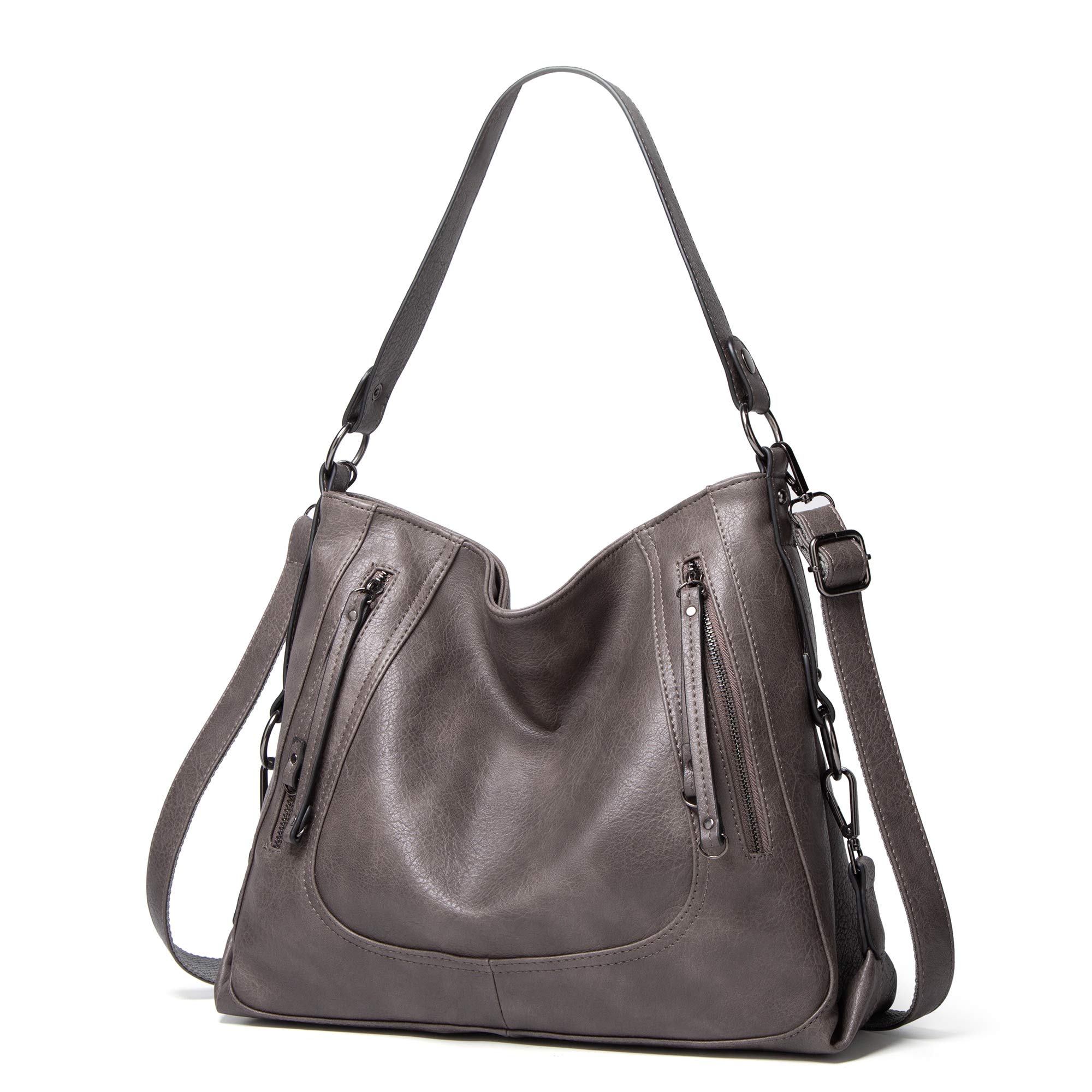 Aileese Hobo Handbags For Women Shoulder Bag Large Crossbody Bags With Multiple Pockets Leather Handbag Grey
