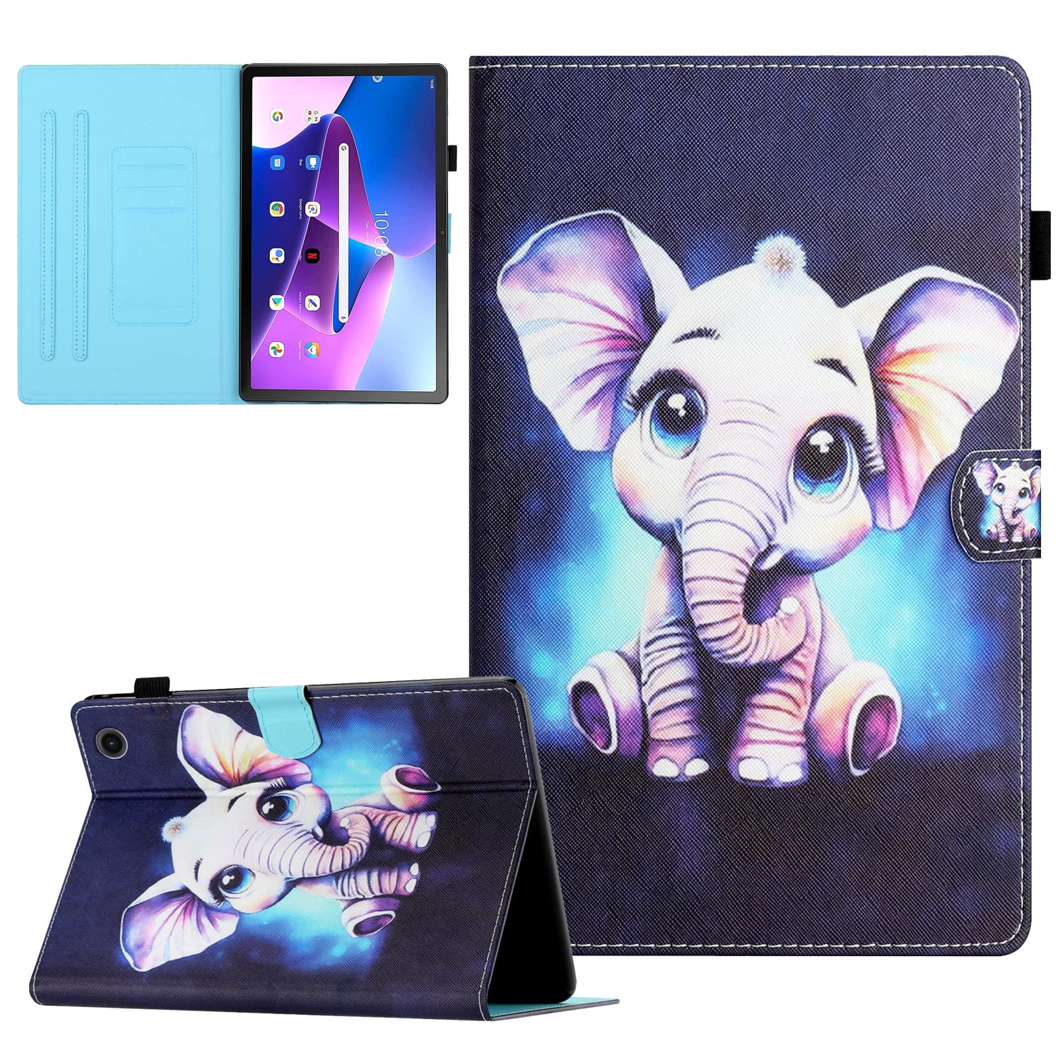 CASAFUNY Case for Lenovo Tab M10 Plus 10.6 Inch 3rd Generation Protective Cover Tablet PU Leather Case with Stand Function for Lenovo M10 Plus 2022 TB-125FU/128FU, Elephant Blue
