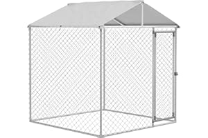 PawHut Outdoor Dog Kennel, Heavy Duty Dog Run Outdoor Fence with Waterproof Cover, Galvanized Chain Link, Secure Lock, for Large Breeds, Chickens, Ducks, 6.5' x 6.5' x 7.8'