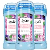 Suave Antiperspirant Deodorant For Women, Invisible, 48hr Odor &amp; Wetness Protection, Sweet Pea &amp; Violet Fragrance, Sensitive Skin Deodorant Solid Stick, 3 Count, 2.6 oz EA
