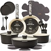 CAROTE 21pcs Ceramic Cookware Set, Pots and Pans Set with Detachable Handle | Non-Stick, Non-Toxic, PFAS&amp;PFOA Free, Induction Compatible, Dishwasher &amp; Oven Safe, Space Saving, Camping Cooking, Charcoal