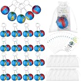 LIUBUJINGYING 24 Pack Globe Keychains 2" Planet Earth Keyrings Bulk Mini Backpack Hook Earth Day Gifts Decor with Cards Organza Bags,Hanging Globe Pendant for Educational Tool Back to School Supplies