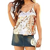 Women's Sequin Tops - V-Neck Sparkle Tank Tops - Spaghetti Strap Shimmer Camisole Party Club Cocktail Cami