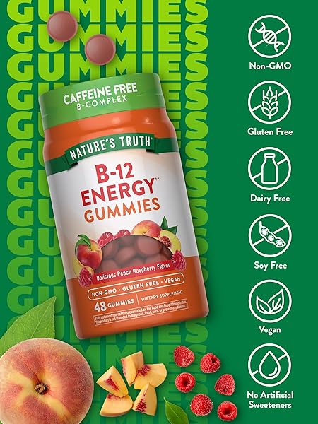 NATURE’S TRUTH VITAMIN B COMPLEX GUMMIES | 48 COUNT | WITH B-VITAMINS, L-CARNITINE & ASHWAGANDHA | VEGAN, NON-GMO & GLUTEN FREE SUPPLEMENT