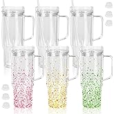 CHLJAR 40 Oz Acrylic Snow Globe Tumbler with Handle, 6 Pack Pre-Drilled Double Wall Plastic Clear For Glitter Snow Globe Diy, Double Wall For Glitter snow globe, Snowglobe Tumbler Supplies