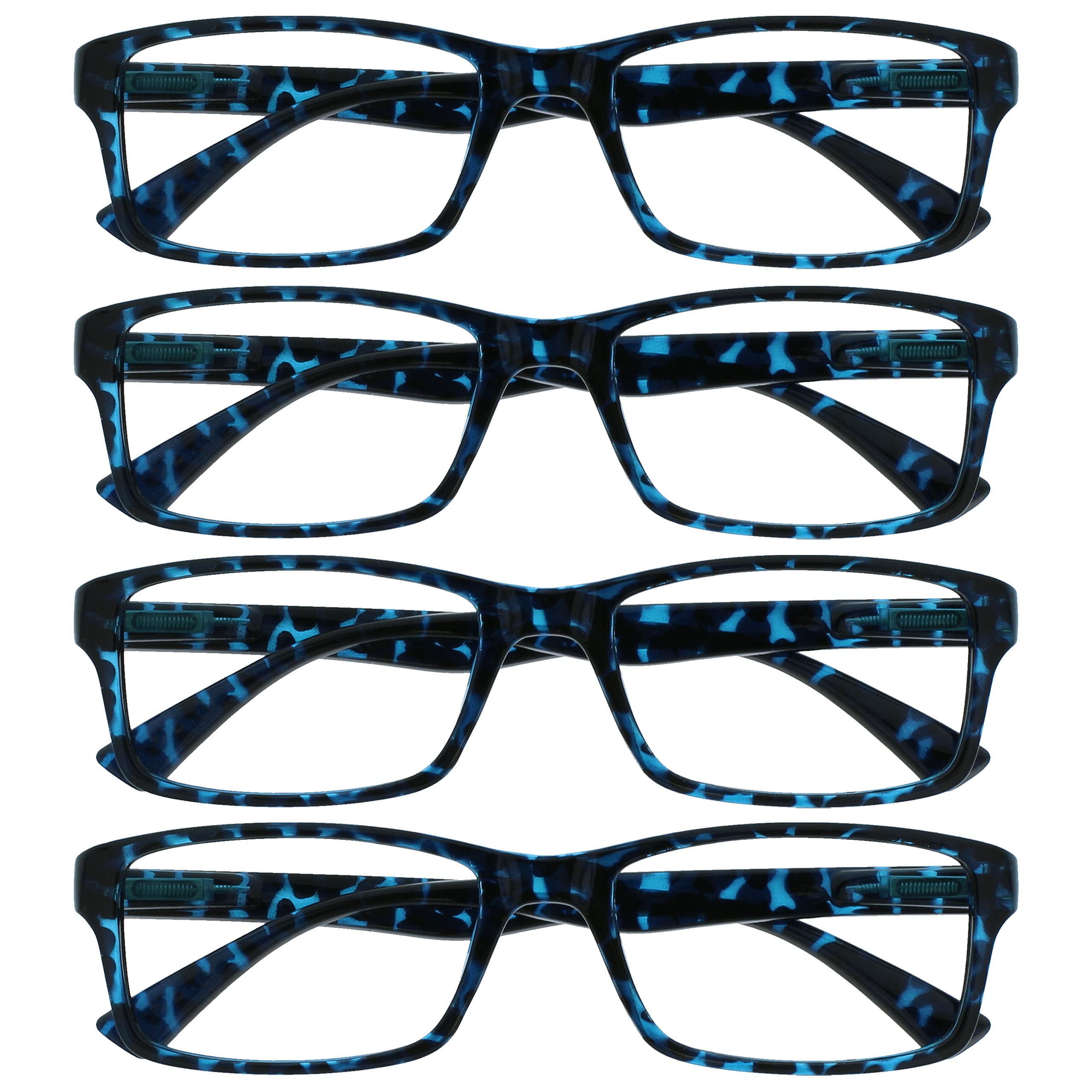 OPULIZE PEP Reading Glasses for Women Men, Large Rectangular Designer Frame with Spring Hinges, Scratch Resistant, Blue +1 (Pack of 4) — image 1