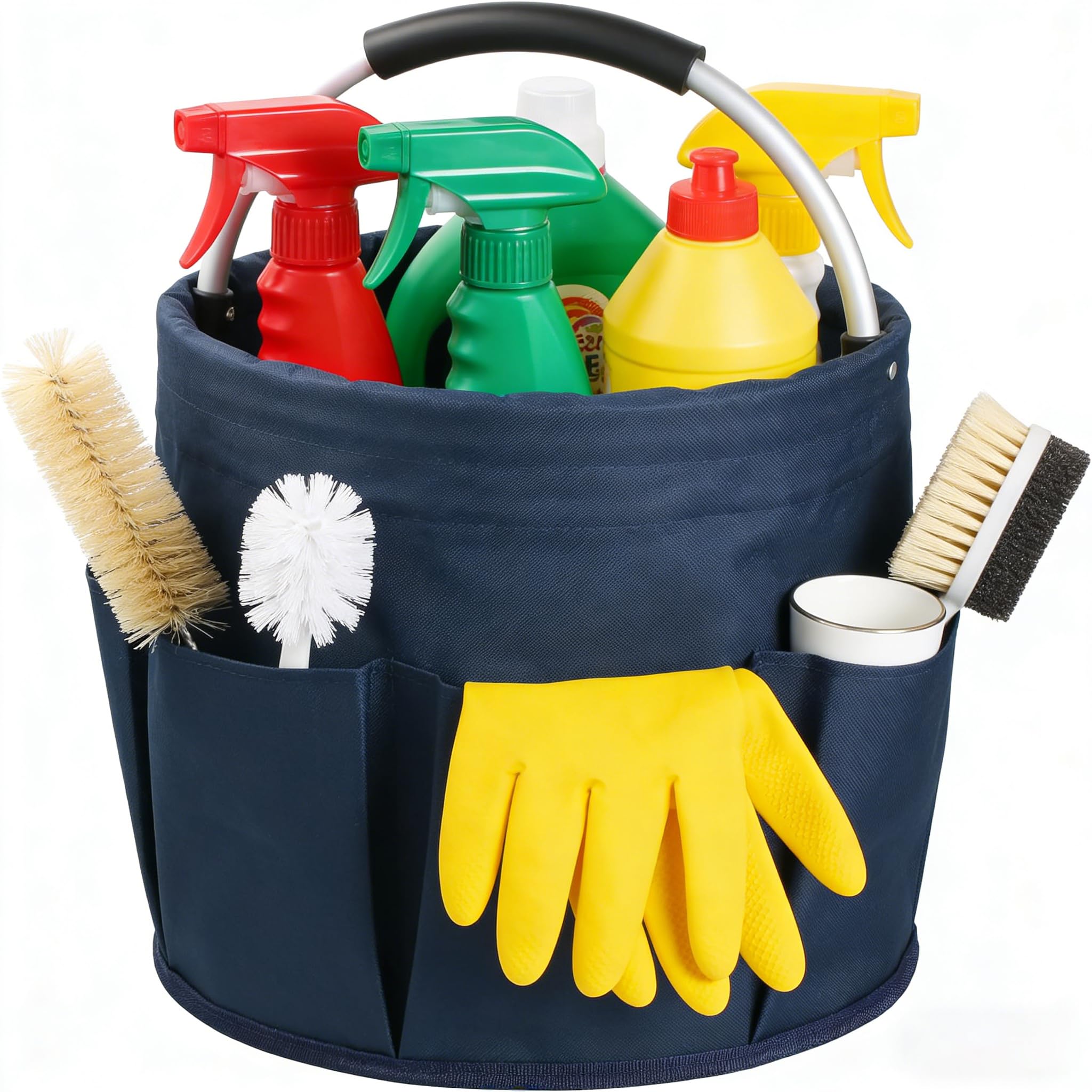 Kiswleon 17L Cleaning Caddy With Handle, Cleaning Basket Organiser, Foldable Cleaning Caddy for Space Saving, Cleaning Bucket Organiser for Cleaning Products Organiser,Easy to Clean (Navy Blue)