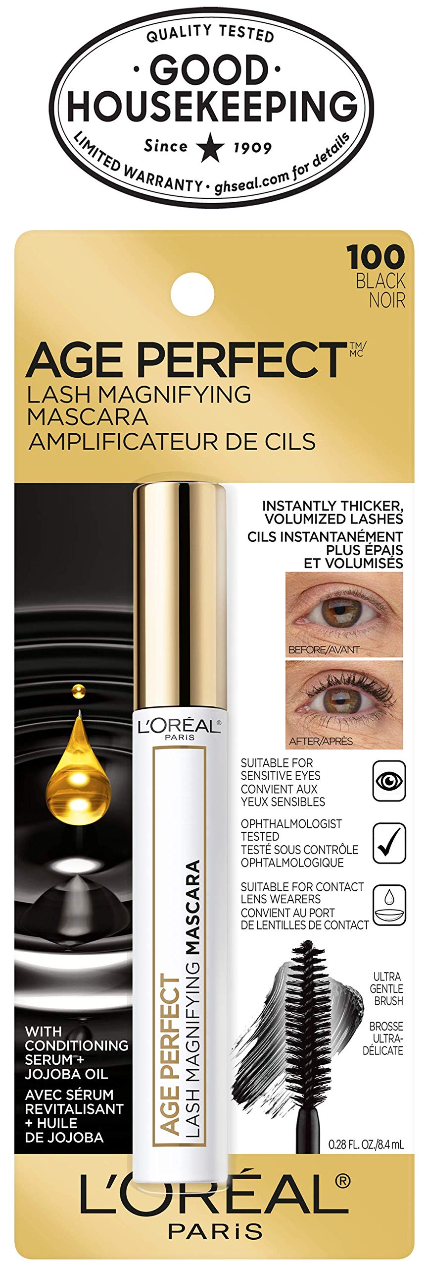 L’Oréal Paris Age Perfect Lash Magnifying Mascara, Black, 0.28 Ounces