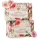 Wavertree & London English Rose Scented Natural Soap Bars for Women & Men (2 x 7oz) – Moisturizing Triple-Milled Soap Bars Enriched with Shea Butter – Plant-Based Bath & Body Bar for All Skin Types