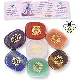 NatureWonders All Natural Chakra Stone Set with Information Brochure &amp; Travel Pouch - Healing Crystals, Polished Palm Stone, Meditation, Reiki, Energy