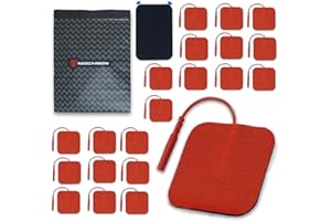 NEOCARBON Reusable Electrode Pads for TENS Pro EMS Unit, Premium Replacement Square Pads with Plastic Holder, Set of 10 Pairs, Red