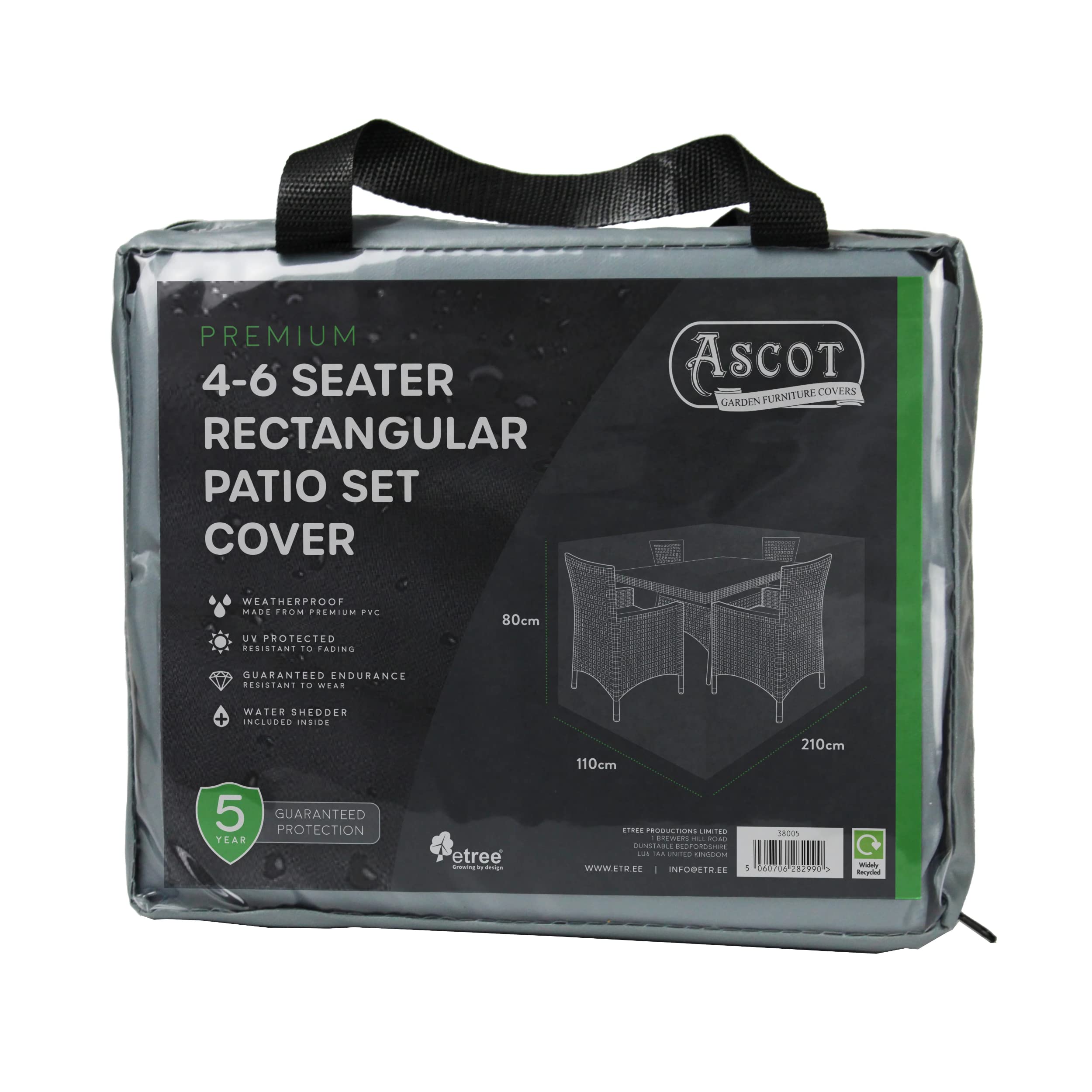 Ascot Premium Medium(4-6 seater) Rectangular Patio Set Cover - 210 X 110 X 80 (H) cm Modern Grey