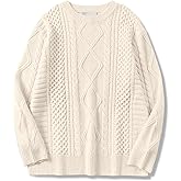 Womens Oversized Sweaters Crewneck Long Sleeve Casual Loose Pullover Sweater Cable Knit Vintage Tops