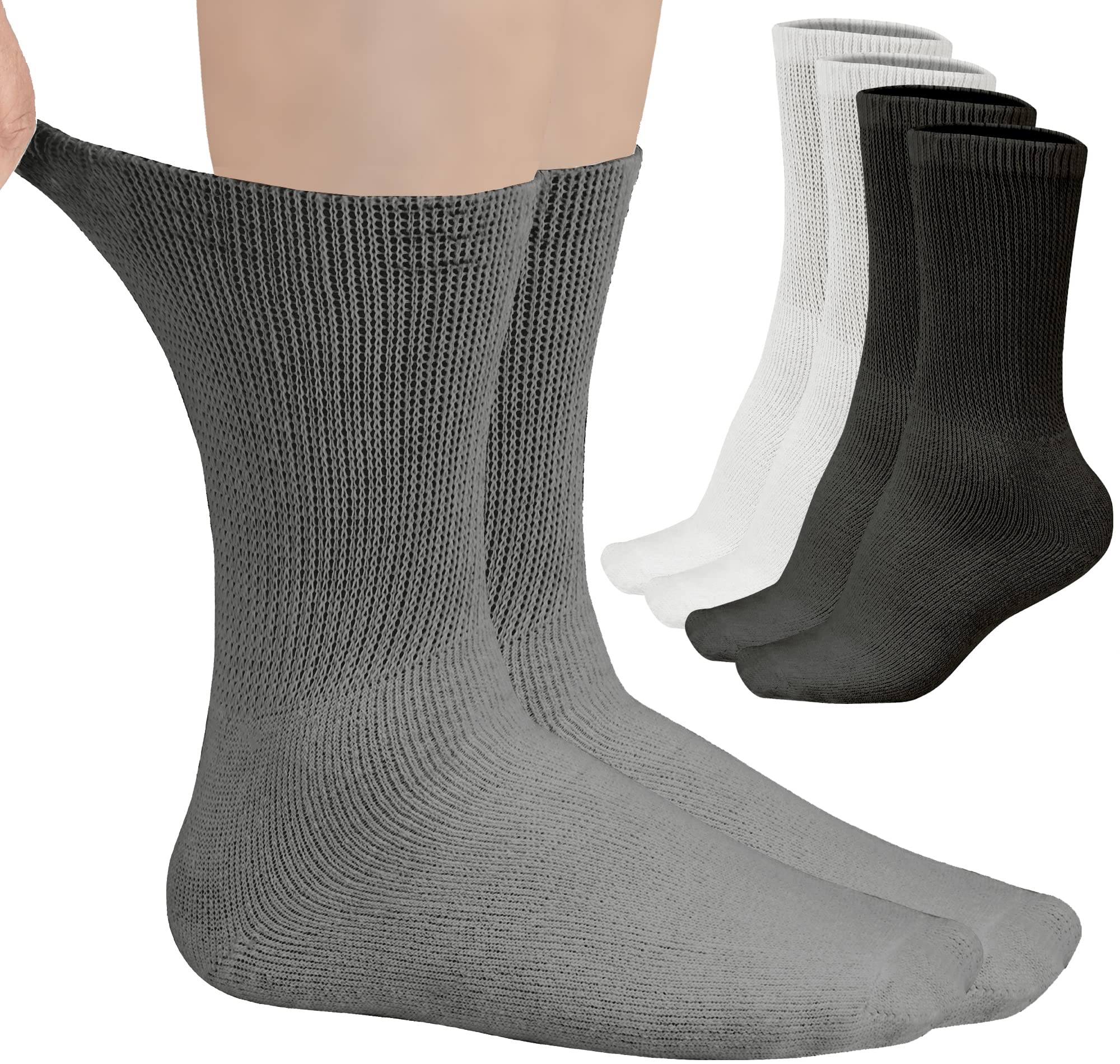 LOOMKNIT Diabetic Socks Non-Binding, 3 Pairs Non Elastic Gentle Grip for Swollen & Painful Legs Extra Wide Breathable Cushioned Calf Line Socks For Comfortable Feet Ankle Smooth Toe Seam Men Size 6-11