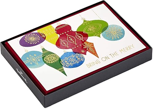 16 Cards and 17 Envelopes Hallmark Christmas Boxed Cards Colorful Ornaments