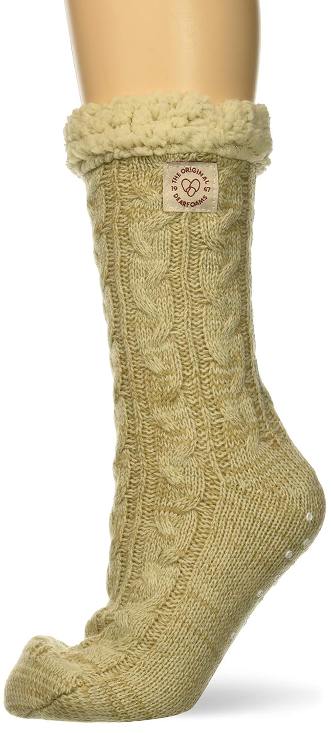 Dearfoams Womens Marled Cable Knit Blizzard Sock Slipper Shoes