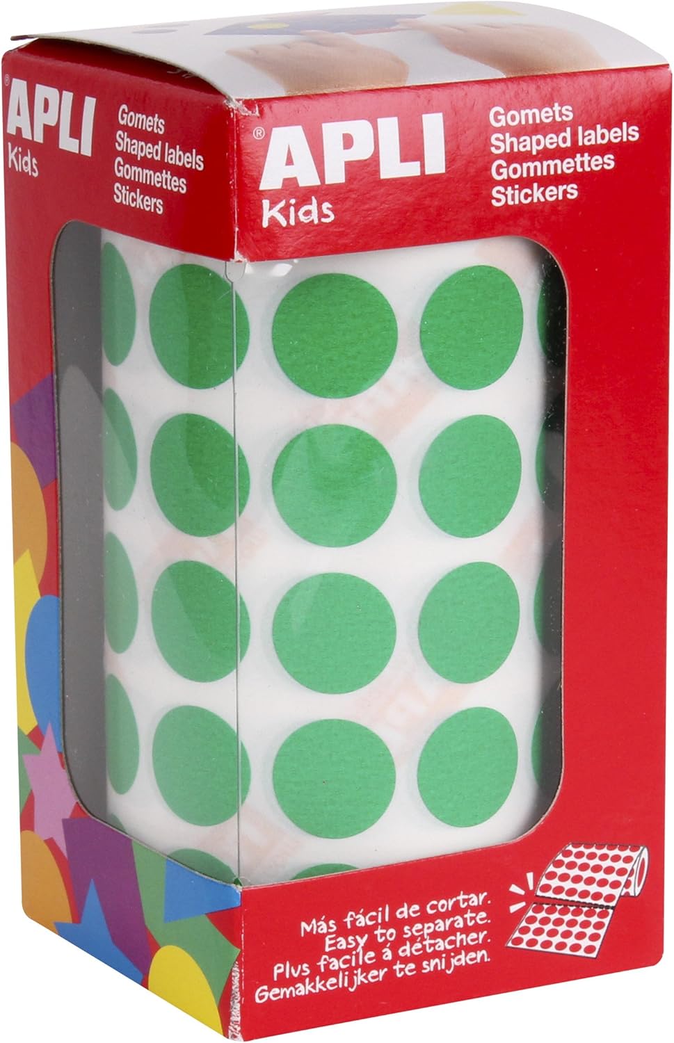 APLI Kids 4858 - Self-Adhesive Circular Gomets 15 mm Green on Roll with 2832 Stickers, diameter 15 mm