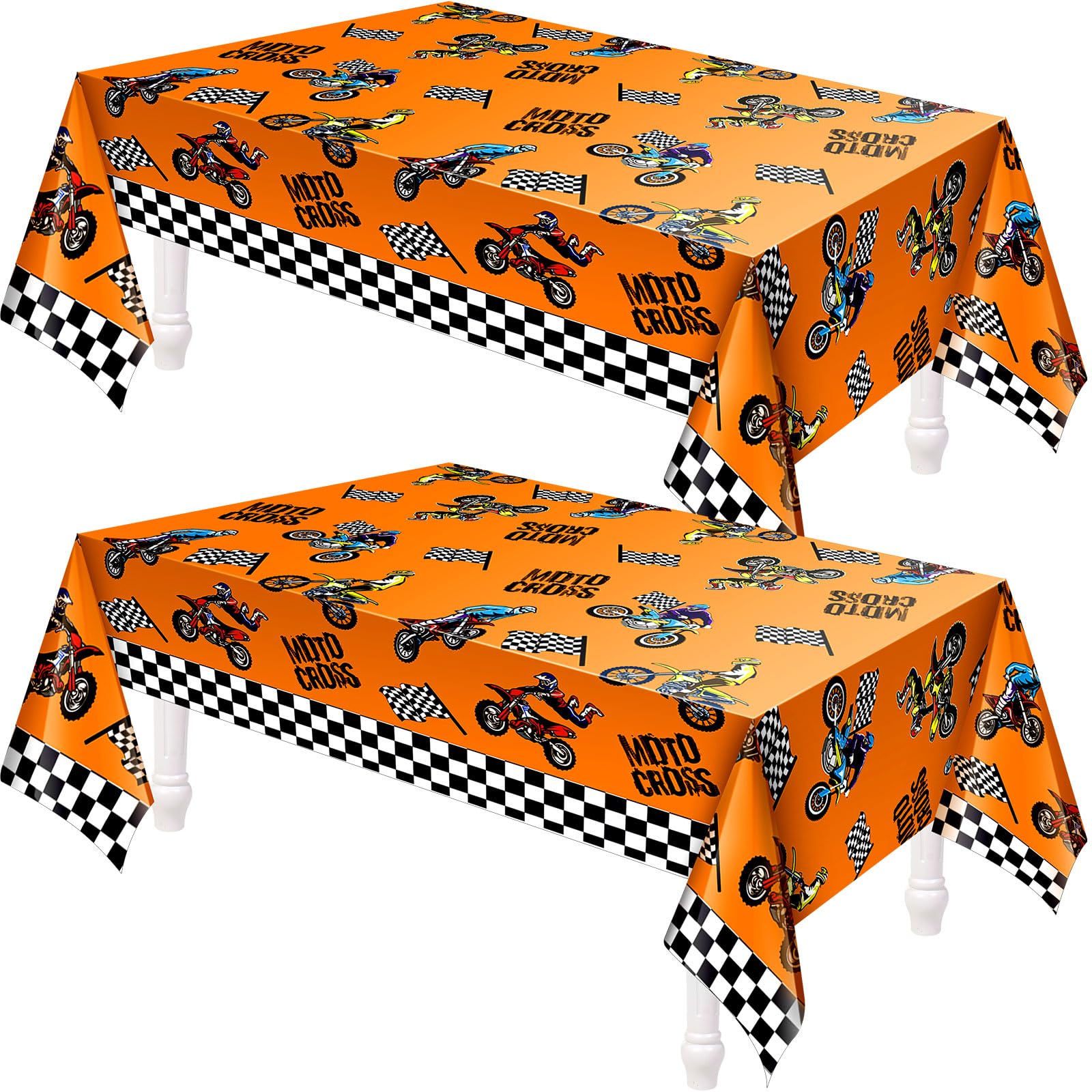 Photo 1 of Patelai Dirt Bike Birthday Party Decorations Tablecloths Motorcycle Dirt Bike Theme Table Covers Checkered Racing Baby Shower Party Favor Supplies(2 Pieces)