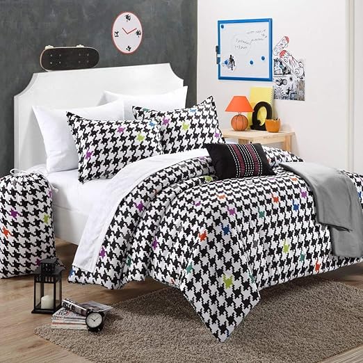 Amazon Com Un 9 Piece Black White Houndstooth Comforter Set Full