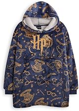 Harry Potter Girls Wearable Blanket Hoodie Navy Hogwarts Logo Print Kids Sherpa view 1