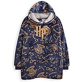 Harry Potter Girls Wearable Blanket Hoodie | Childrens Hooded Sherpa Fleece Pullover HP Hogwarts | Kids Sherpa Lined