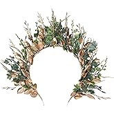 MOSTORY Handmade Woodland Halo Crown - Forest Headband Flower Hairband Goddess Floral Crown for Women s Cosplay Party Renaissance Carnival Wedding Photo Shoot Gold Green