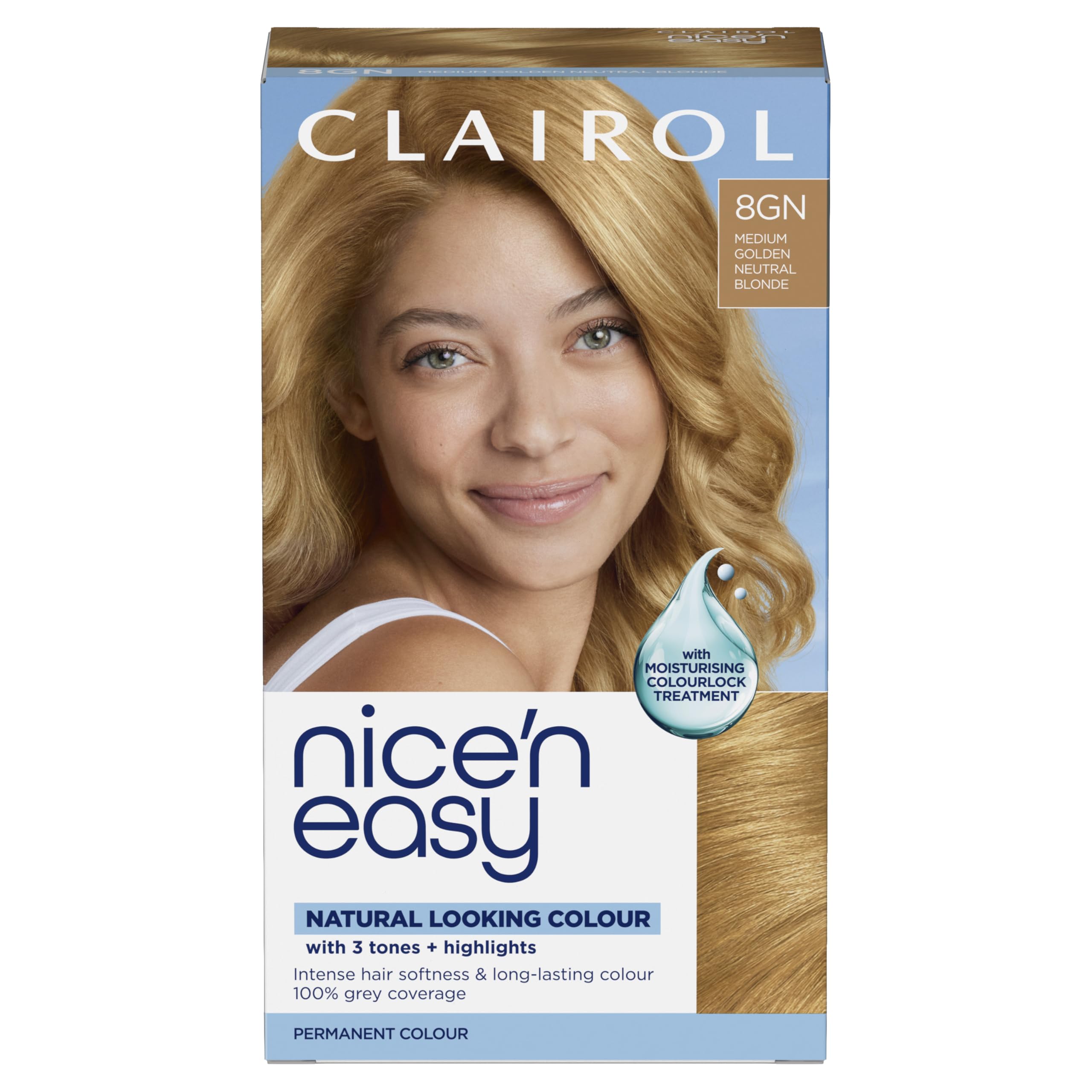 Clairol Nice'n Easy Crème, Natural Looking Oil Infused Permanent Hair Dye, 8GN Medium Golden Neutral Blonde