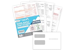 BLUE SUMMIT SUPPLIES 2025 1099 MISC Forms with TaxRight Software (Formerly Known as TFP), 50 Vendor Kit of Laser Forms, Designed for QuickBooks, TaxRight Download and 50 Self Seal Envelopes Included