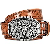BELTROAD Cowboy Belts for Men Women Western Leather Buckle Belt Cowboy Cowgirl Embossed Belt for Jeans Christmas Men's Belt