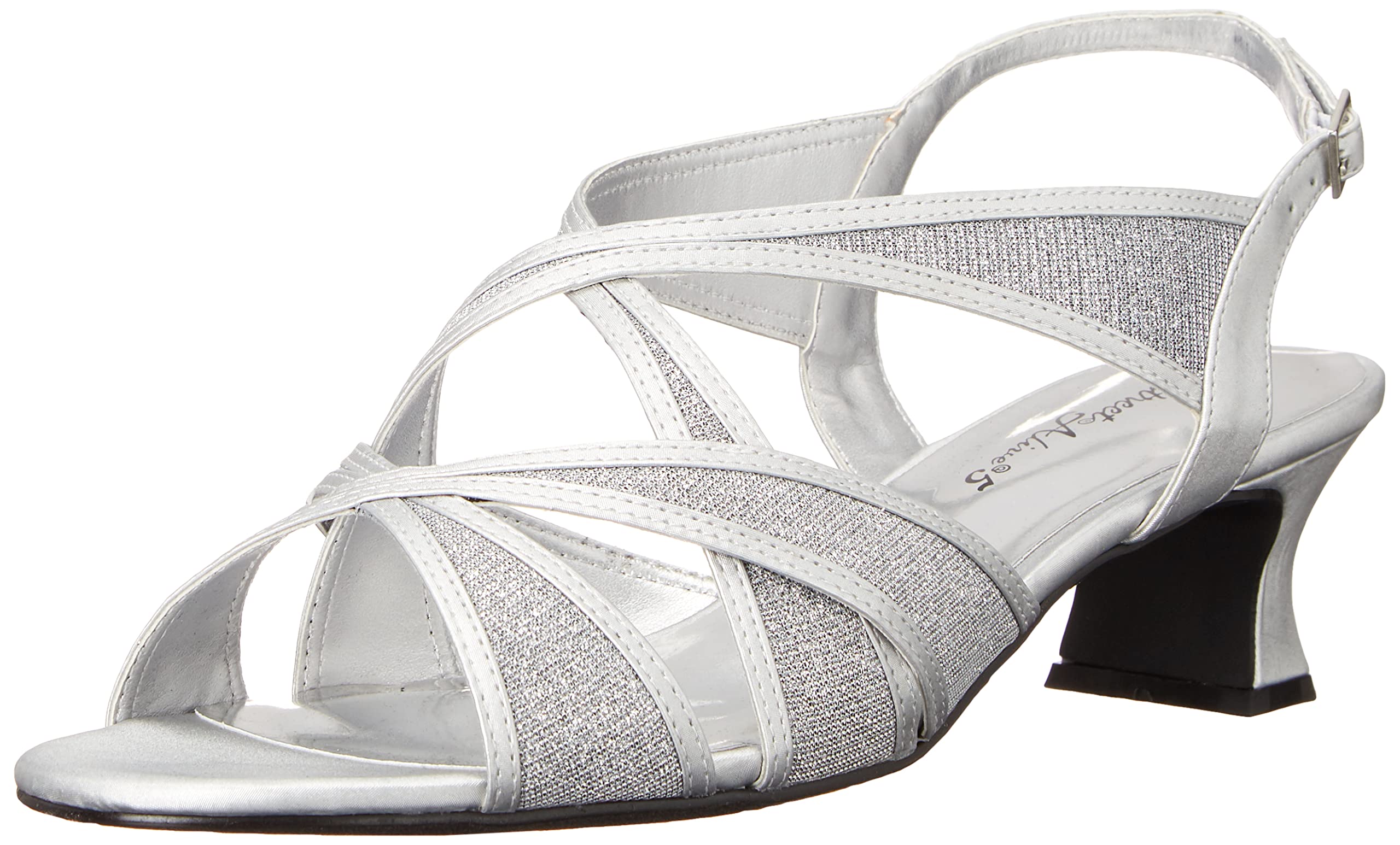 Photo 1 of Easy Street Women's Tristen Heeled Sandal, Silver Satin, 6 X-Wide
