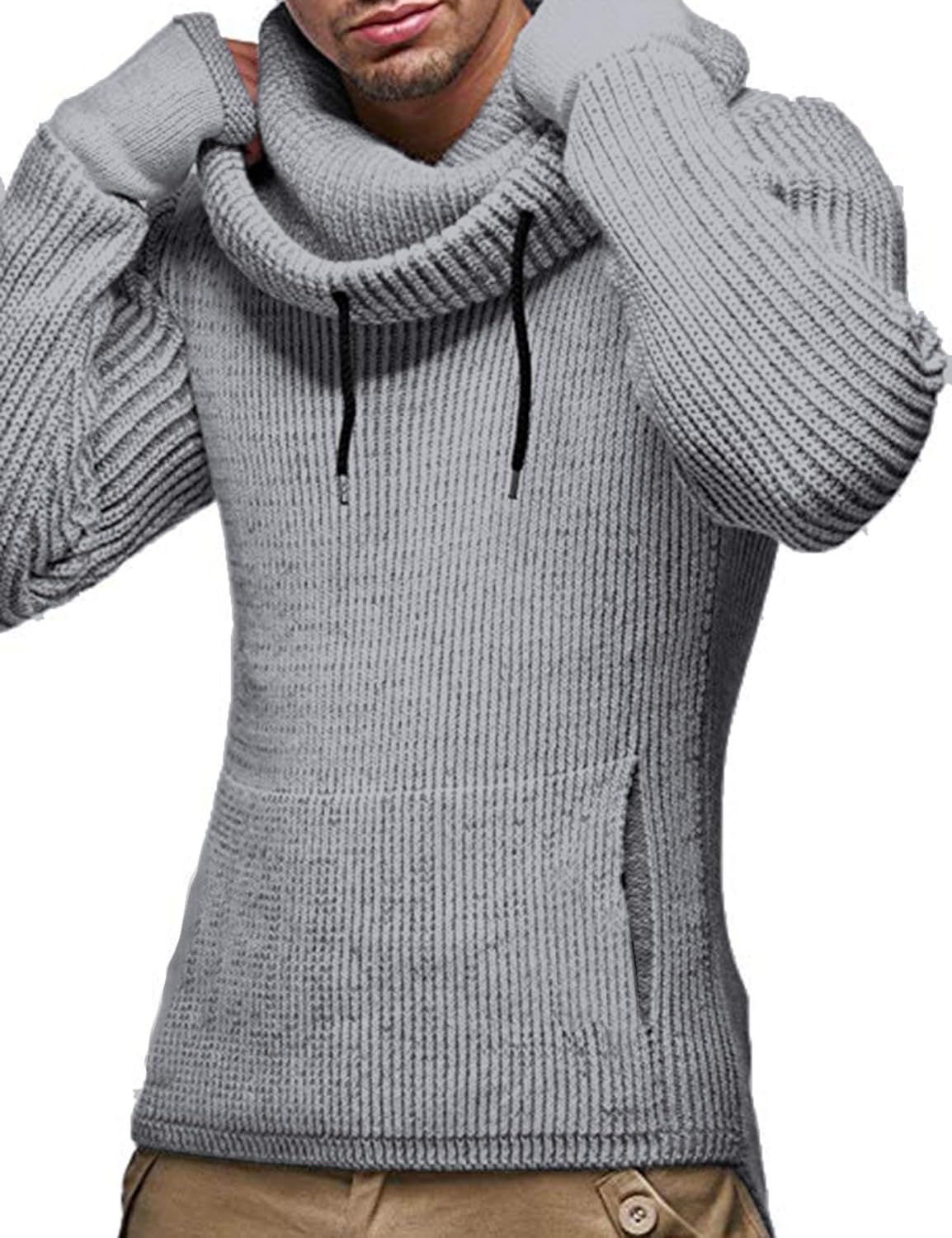 JINIDU Men's Knitted Cotton Pullover Hoodie Long Sleeve Turtleneck Sweater: Clothing