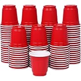 Zcaukya 120ct 2oz Mini Disposable Shot Cups, Small Red Plastic Party Cups for Parties, Games &amp; Events