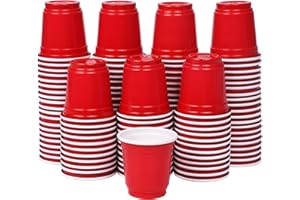 Zcaukya 120ct 2oz Mini Disposable Shot Cups, Small Red Plastic Party Cups for Parties, Games & Events