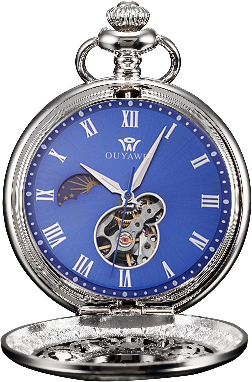 Pocket Watch Men JB 2017 New Women's Watches Series Skeleton Moon Face Mechanical Hand Wind with Chain