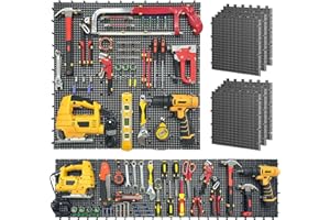 XIELING Pegboard Kit: 6 Panels (90x40cm / 36x16in, Black) + 200 Hooks & Accessories, Heavy Duty Rustproof Plastic Peg Board f