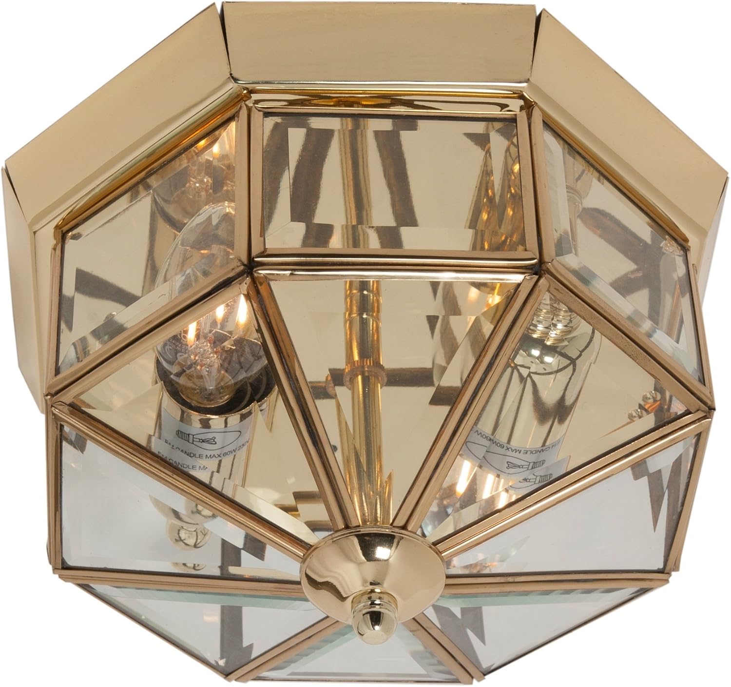Traditional Style Polished Brass Finish Lantern Style Flush Ceiling