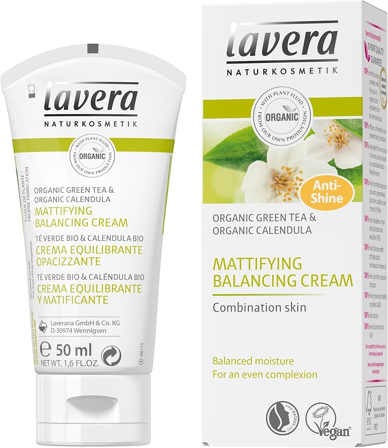 lavera Mattifying Balancing Cream - Anti-Shine, Green Tea, Calendula, Vegan,