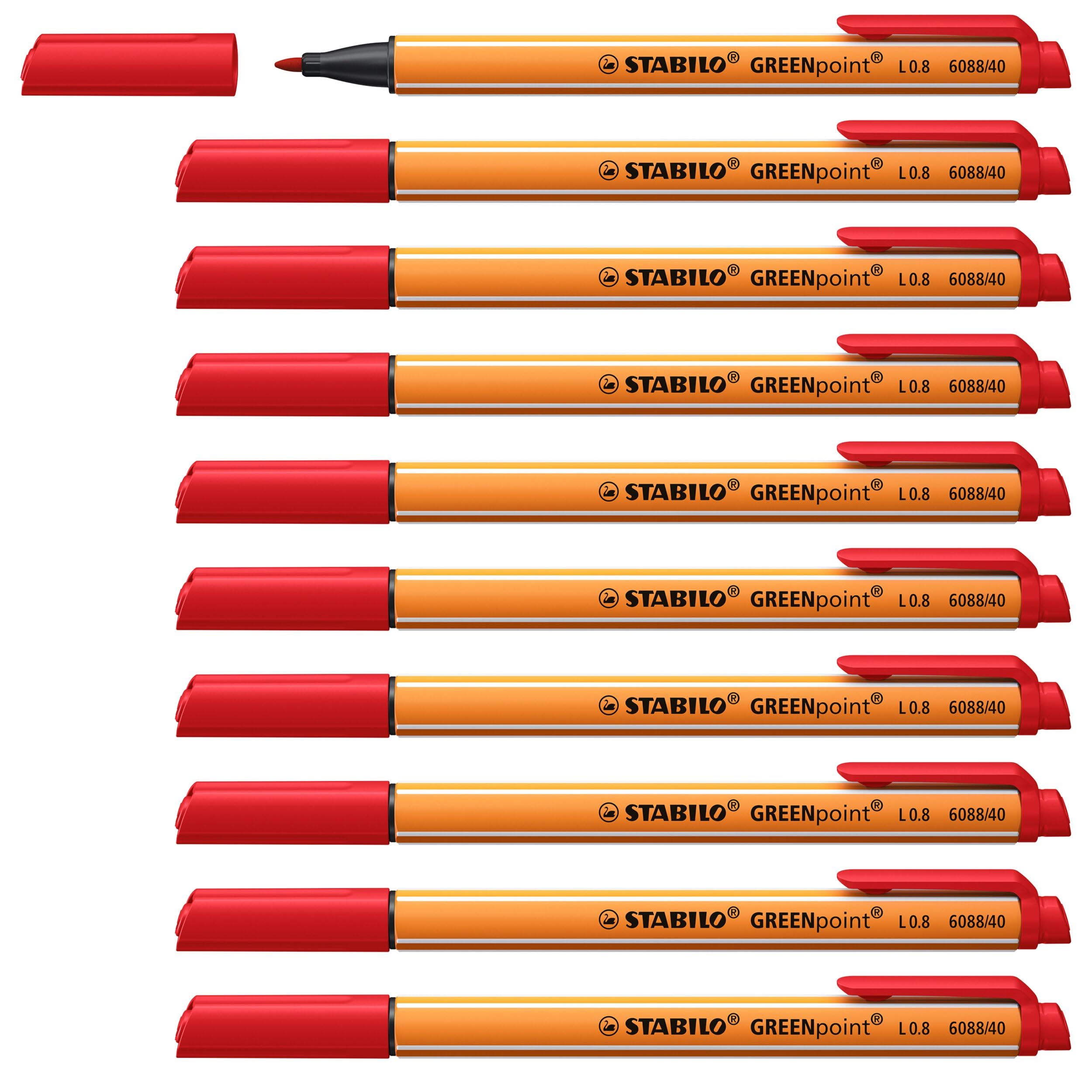 STABILO GREENpoint - Fibre-Tip Sign Pen - Pack of 10 - Red