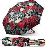 Skull Handle Windproof Travel Umbrella Compact Portable, Auto Open Close | Luxury Gothic Skull Grip with One-Touch Automatic Open, Wind Resistant and Sturdy for Rain, Lightweight to Carry Daily