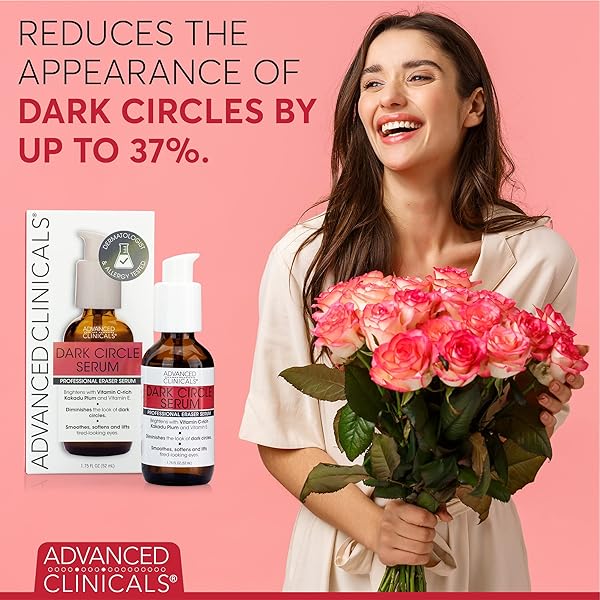 ADVANCED CLINICALS DARK CIRCLE UNDER EYE SERUM ANTI AGING BRIGHTENING FACIAL TREATMENT TARGETS LOOK OF PUFFY EYES, CROWS FEET, & SAGGING SKIN W/VITAMIN C, HYALURONIC ACID, & FERULIC ACID, 1.75 FL OZ